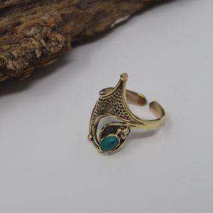 Adjustable Brass Ring with Gemstone